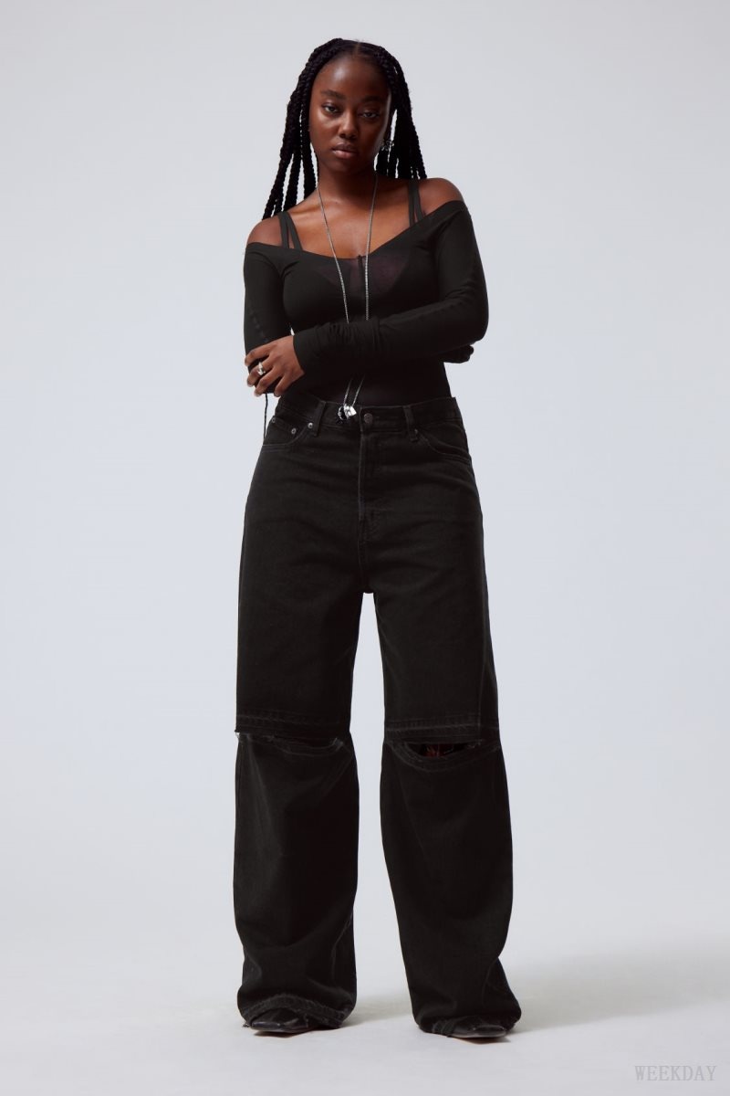 Black Weekday Astro Baggy Open Knee Jeans | SSKK2570