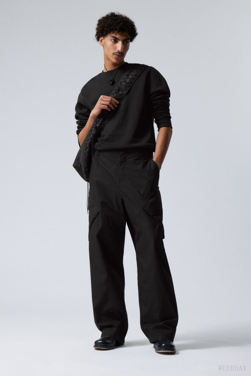 Black Weekday Astro Loose Asymmetric Cargo Trousers | JRDR0692