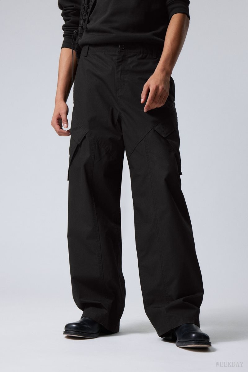 Black Weekday Astro Loose Asymmetric Cargo Trousers | JRDR0692