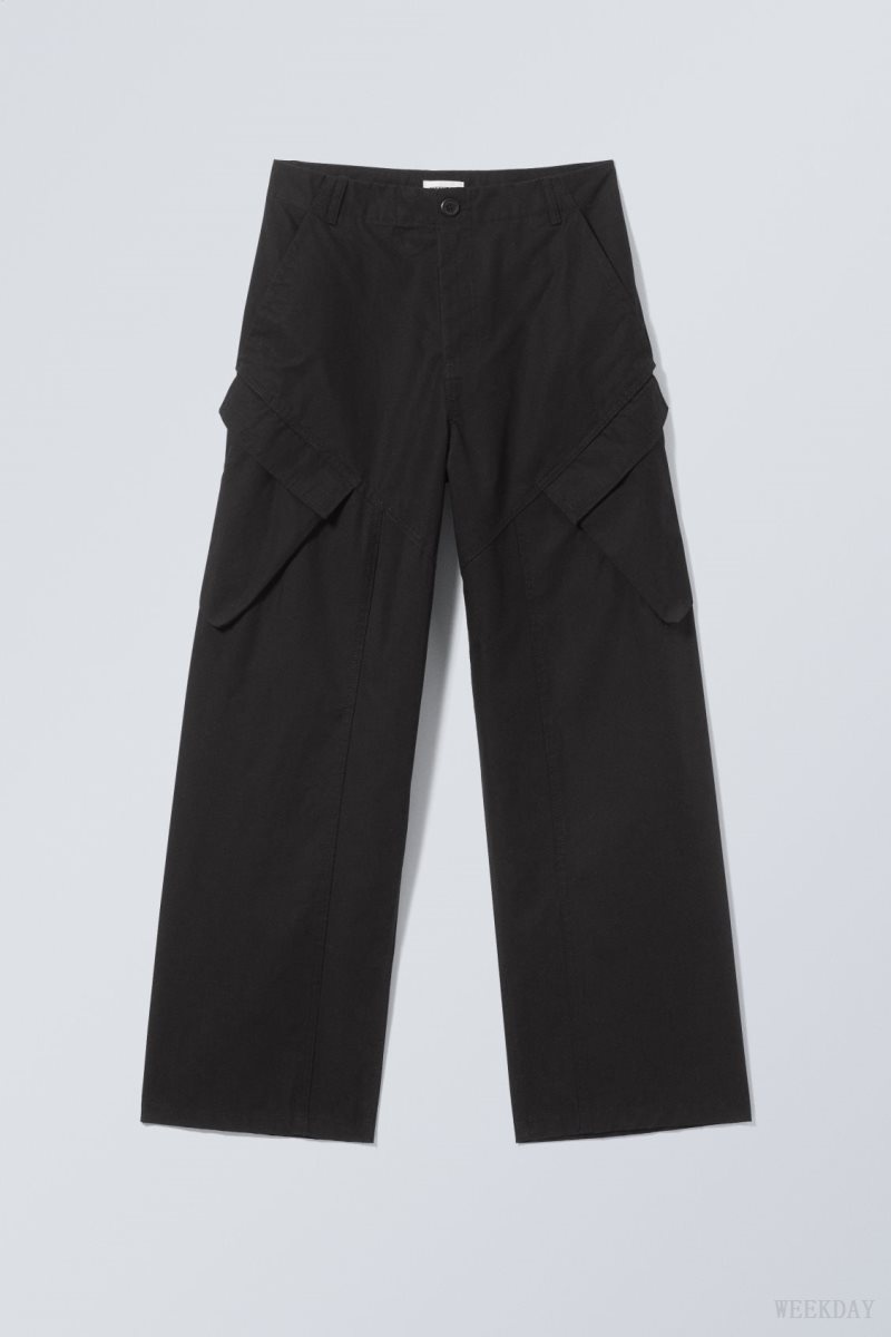 Black Weekday Astro Loose Asymmetric Cargo Trousers | JRDR0692