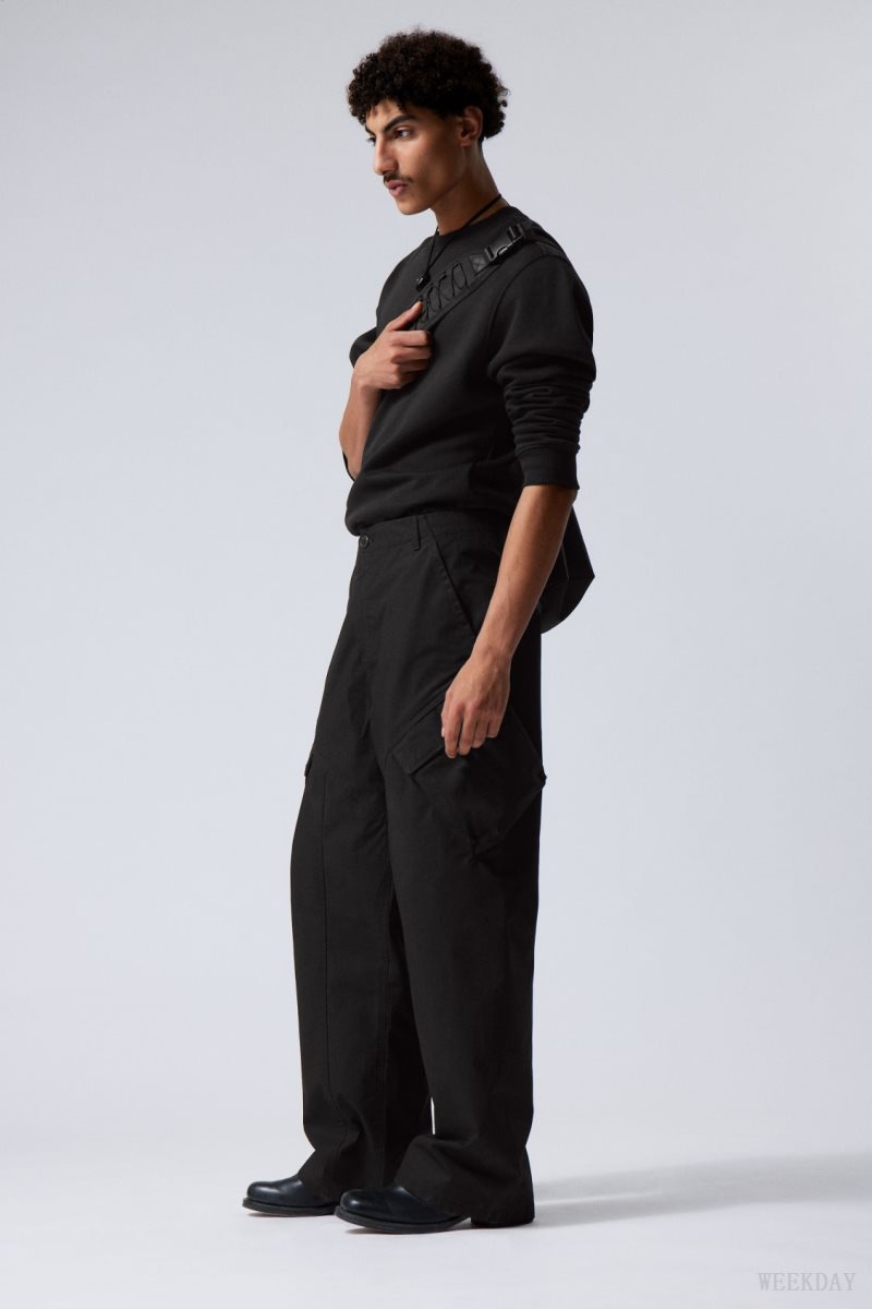 Black Weekday Astro Loose Asymmetric Cargo Trousers | JRDR0692