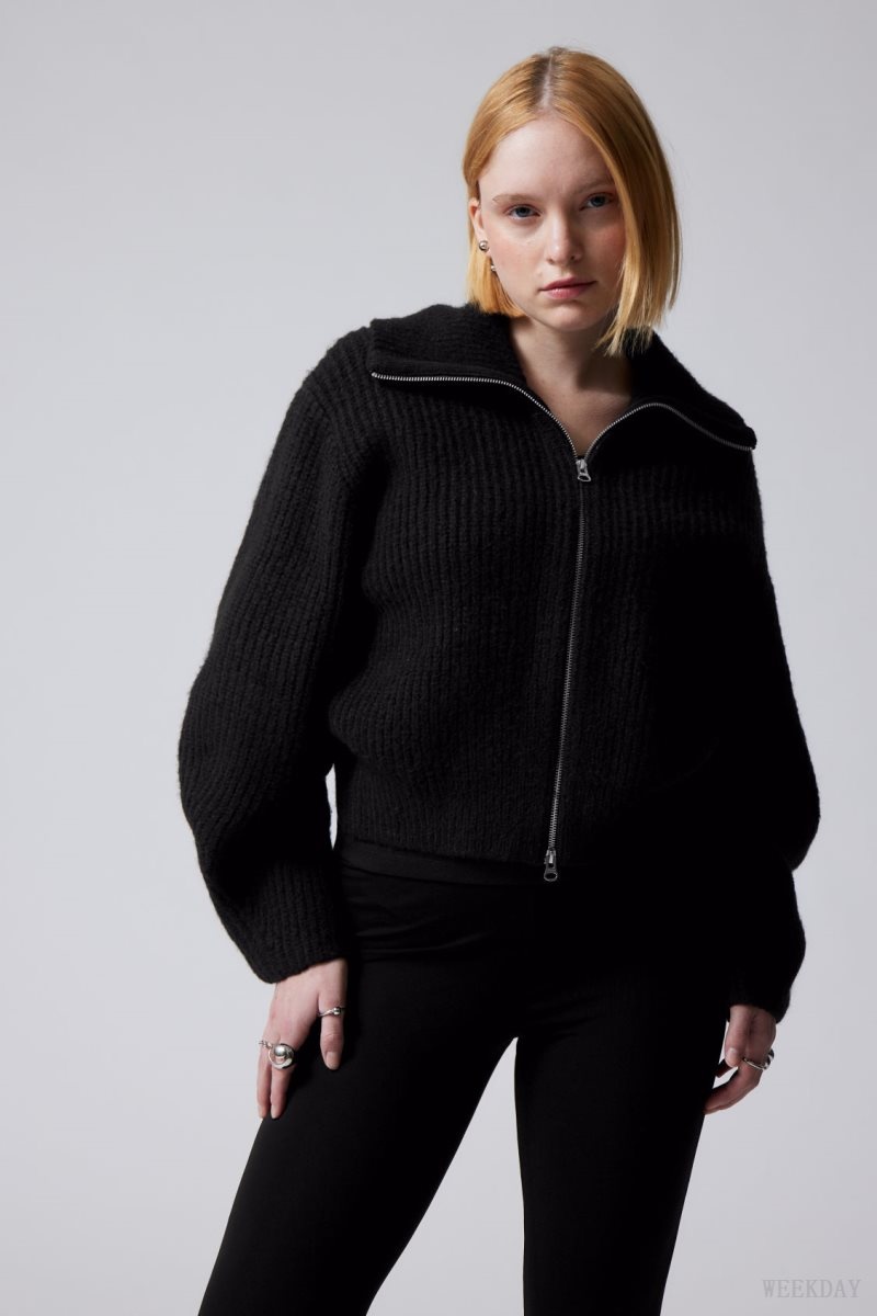 Black Weekday Bea Zip Cardigan | JELO3272