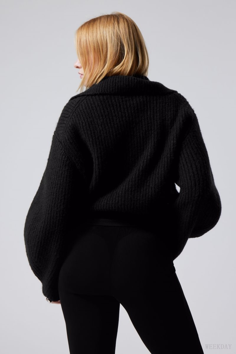 Black Weekday Bea Zip Cardigan | JELO3272