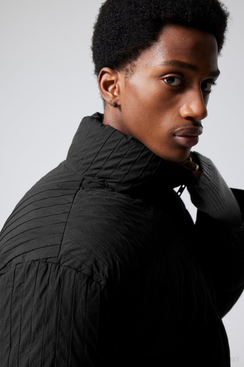 Black Weekday Ben Rib Puffer Jacket | JXQA3502