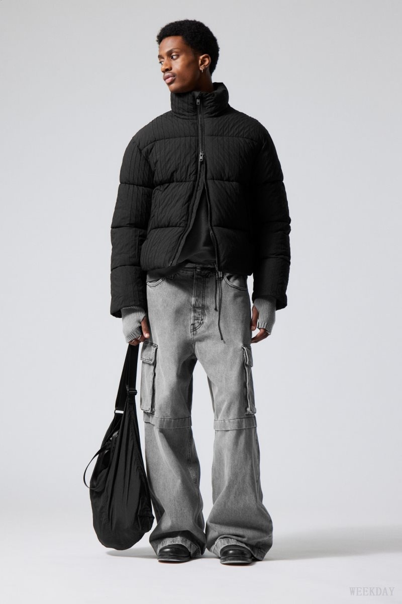 Black Weekday Ben Rib Puffer Jacket | JXQA3502