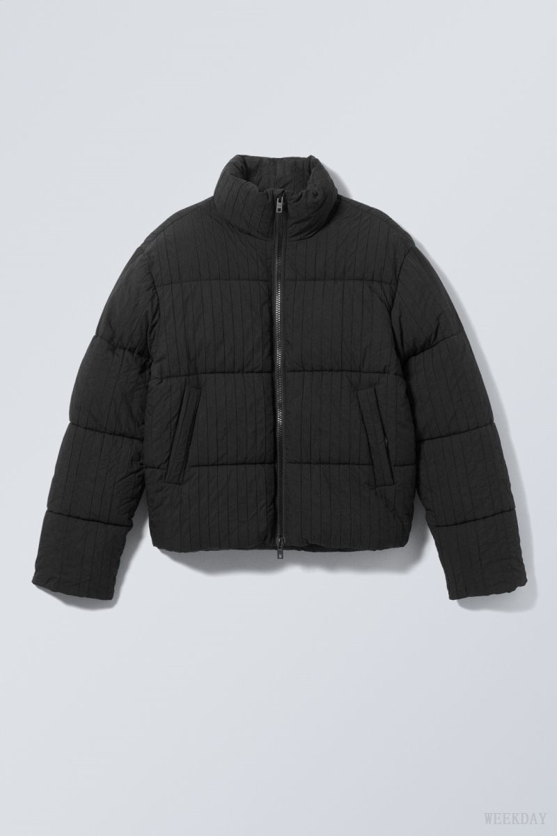 Black Weekday Ben Rib Puffer Jacket | JXQA3502