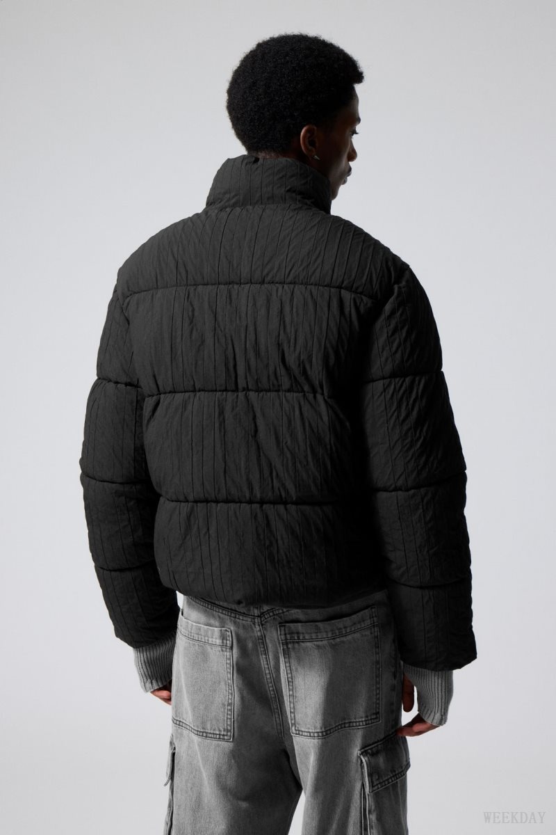 Black Weekday Ben Rib Puffer Jacket | JXQA3502