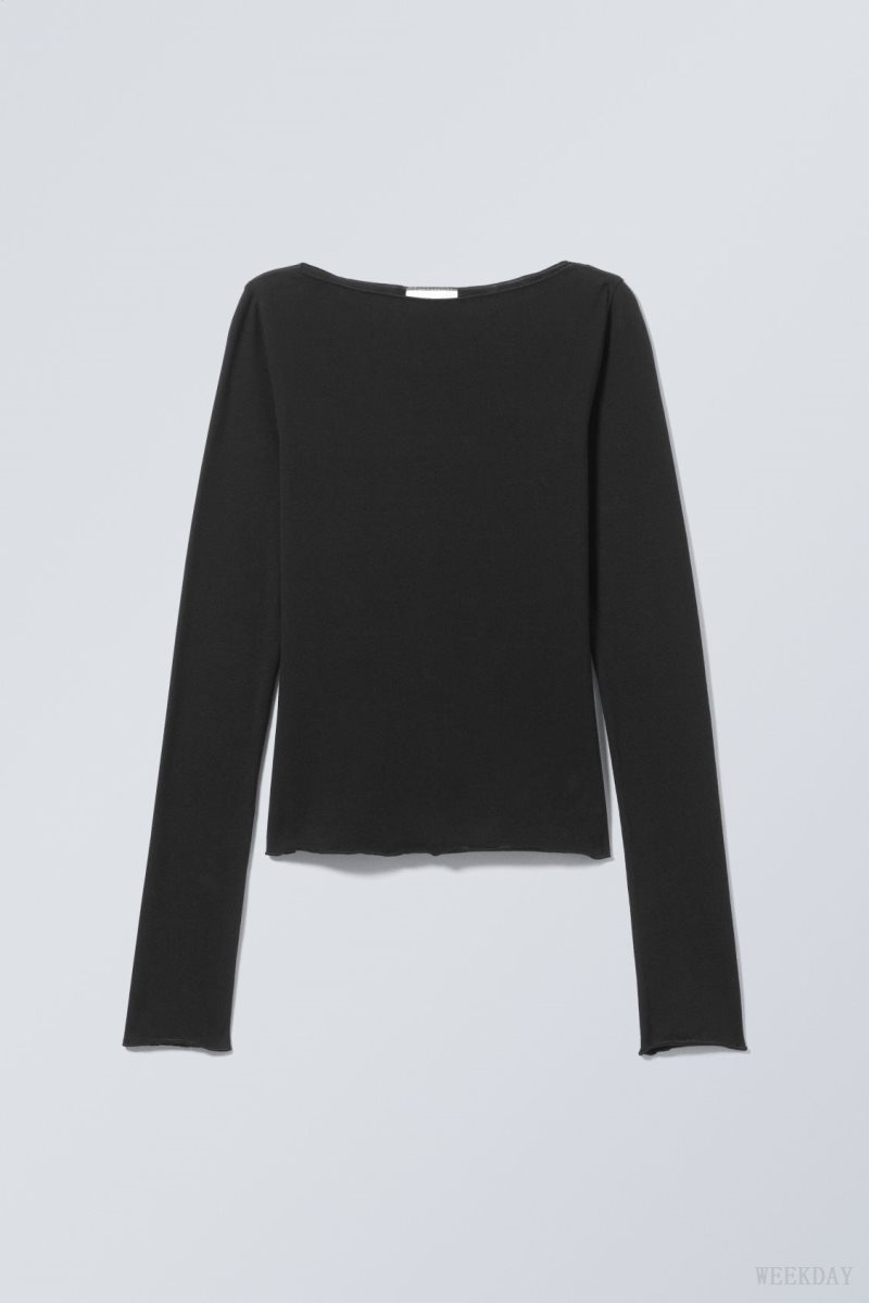 Black Weekday Boatneck Cotton Longsleeve | VHLE1952