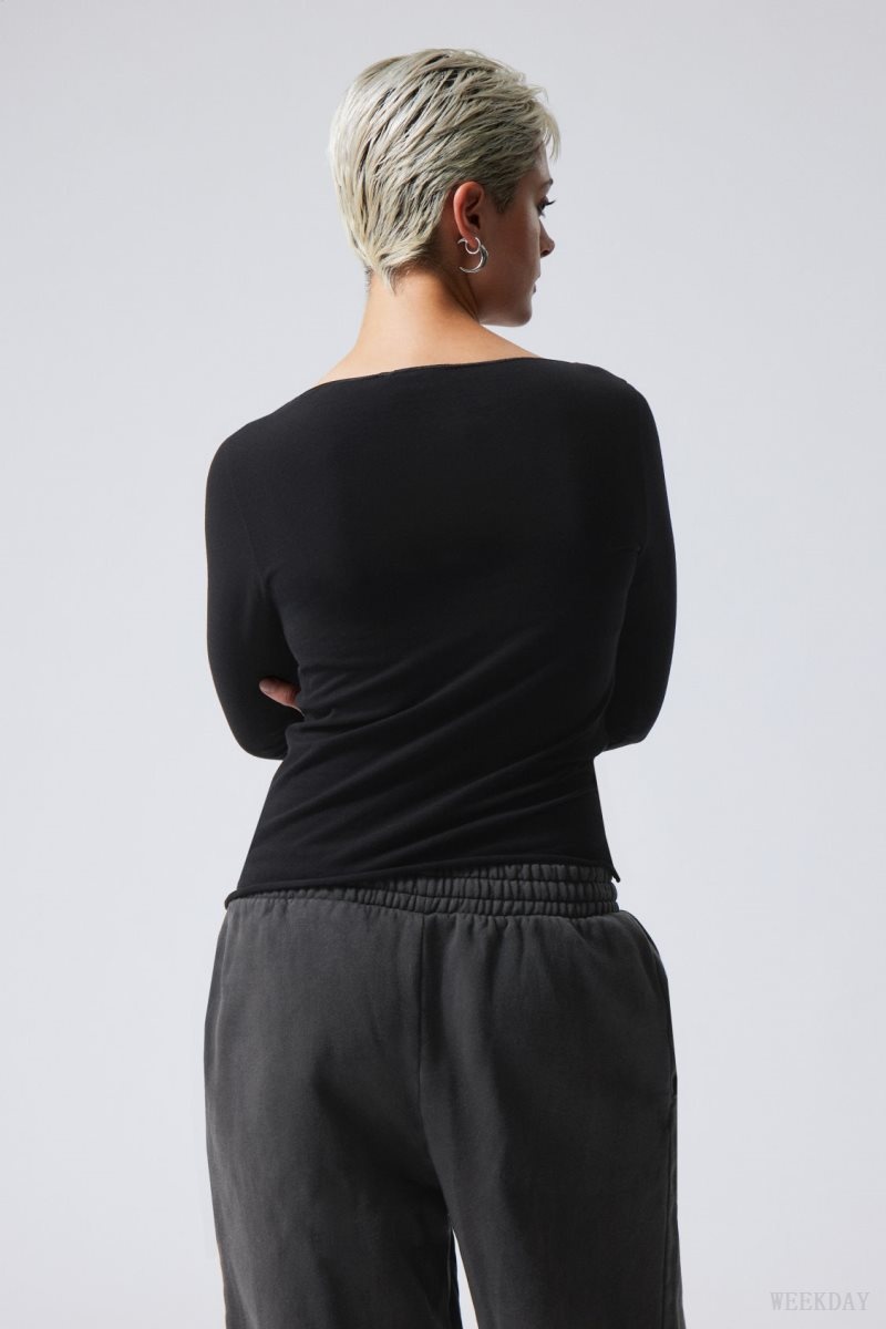 Black Weekday Boatneck Cotton Longsleeve | VHLE1952