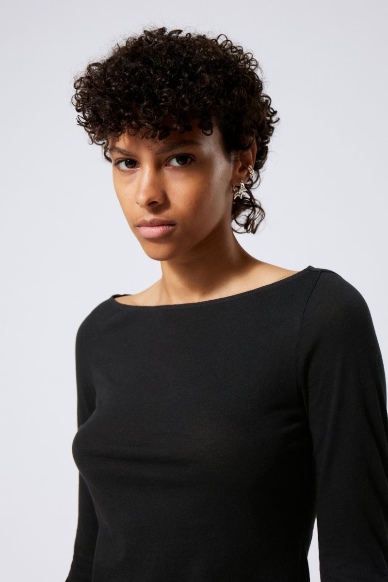 Black Weekday Boatneck Fitted Long Sleeve Top | XSYW0787