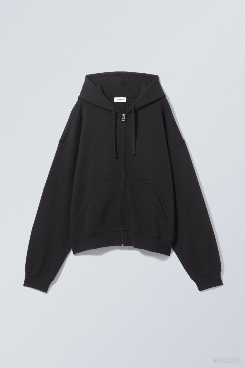 Black Weekday Boxy Midweight Zip Hoodie | QZZD4496