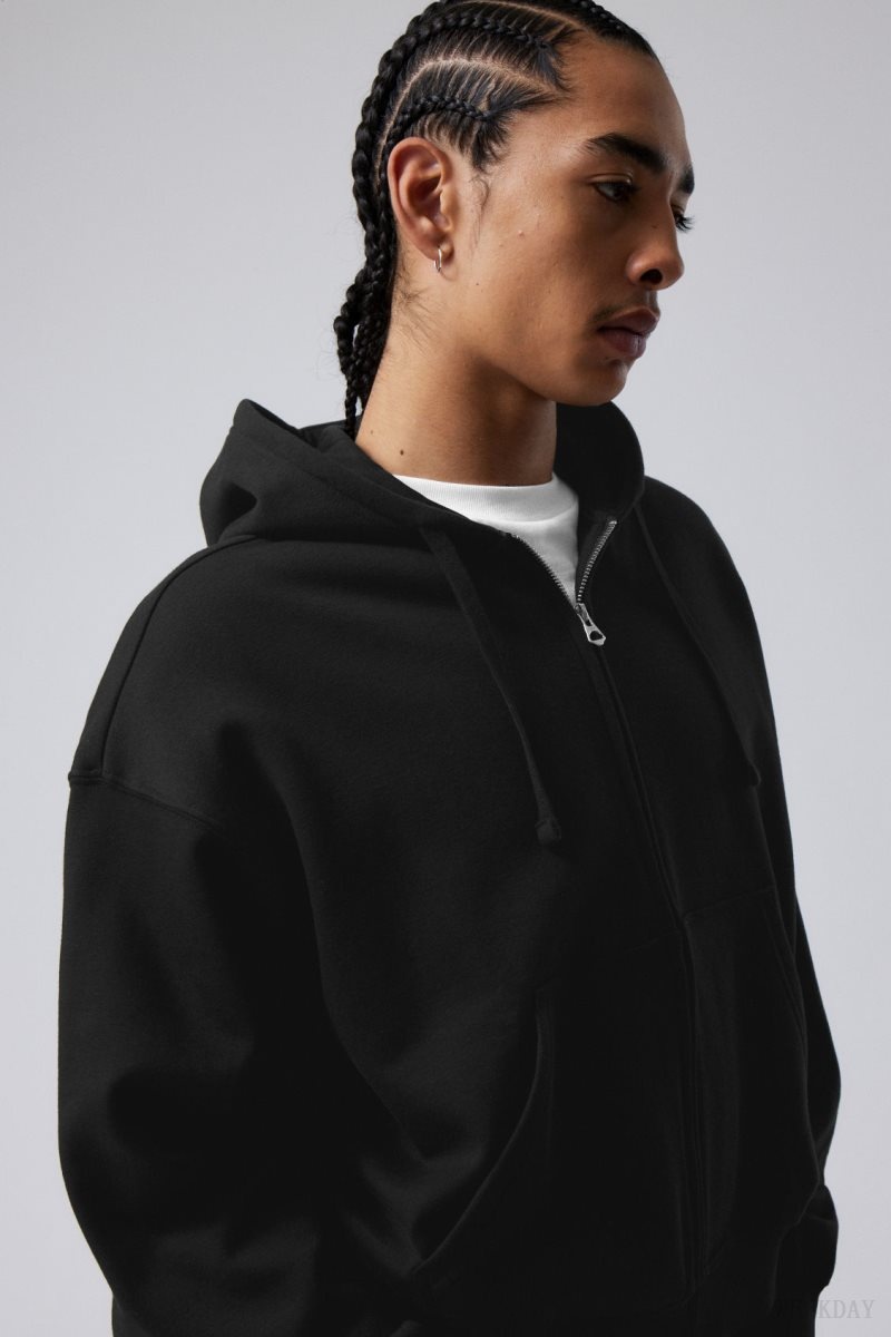 Black Weekday Boxy Midweight Zip Hoodie | QZZD4496