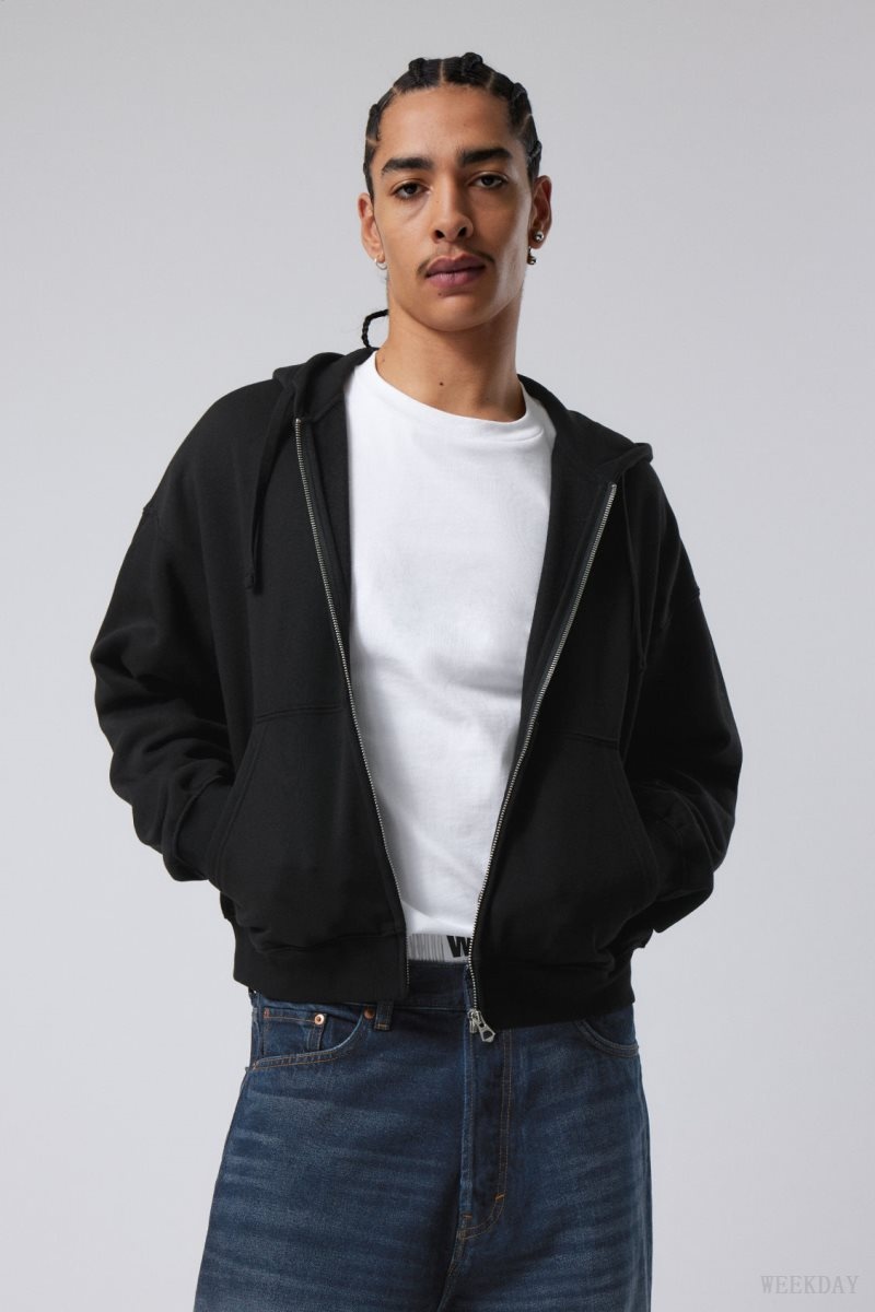 Black Weekday Boxy Midweight Zip Hoodie | QZZD4496