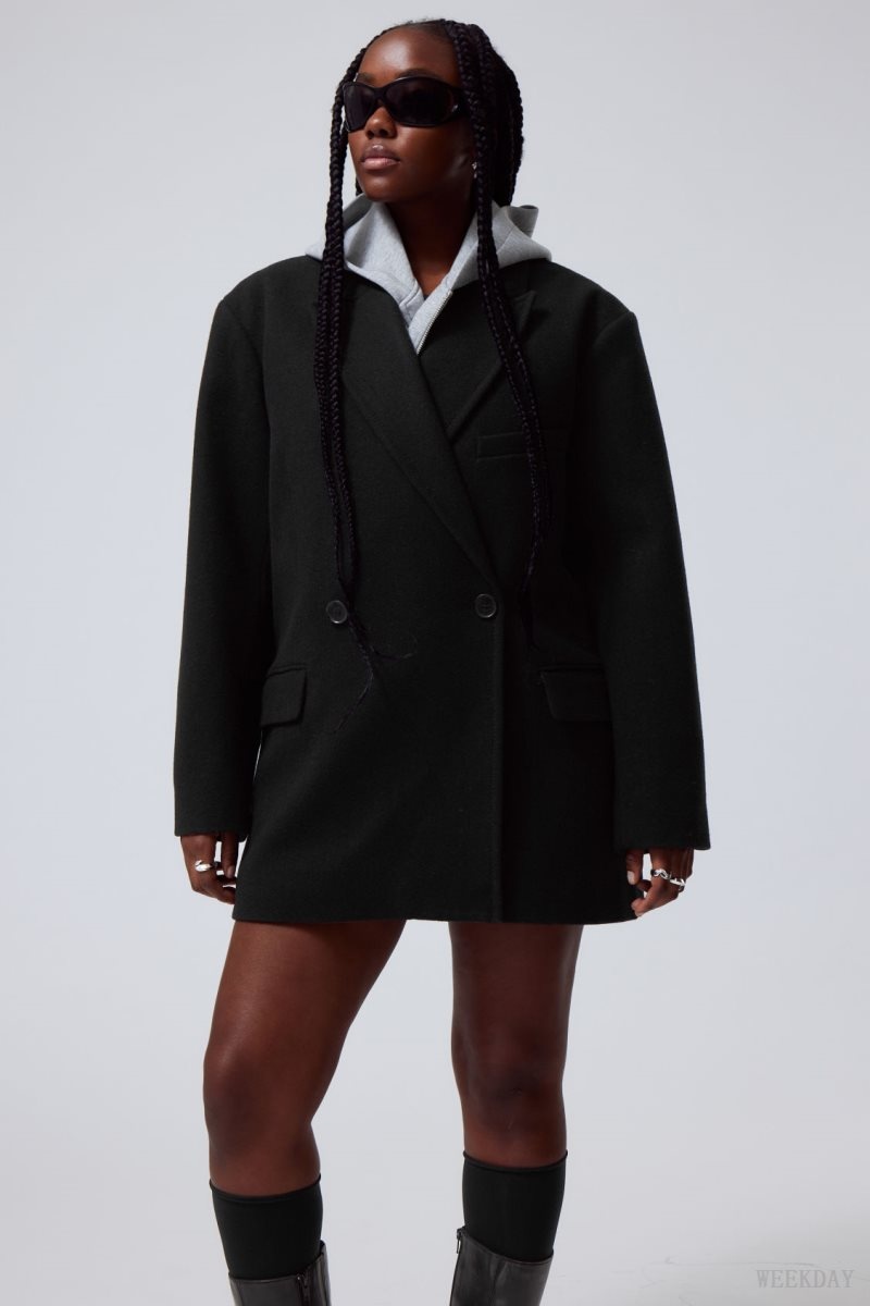 Black Weekday Carla Oversized Wool Blend Jacket | VFUH1126