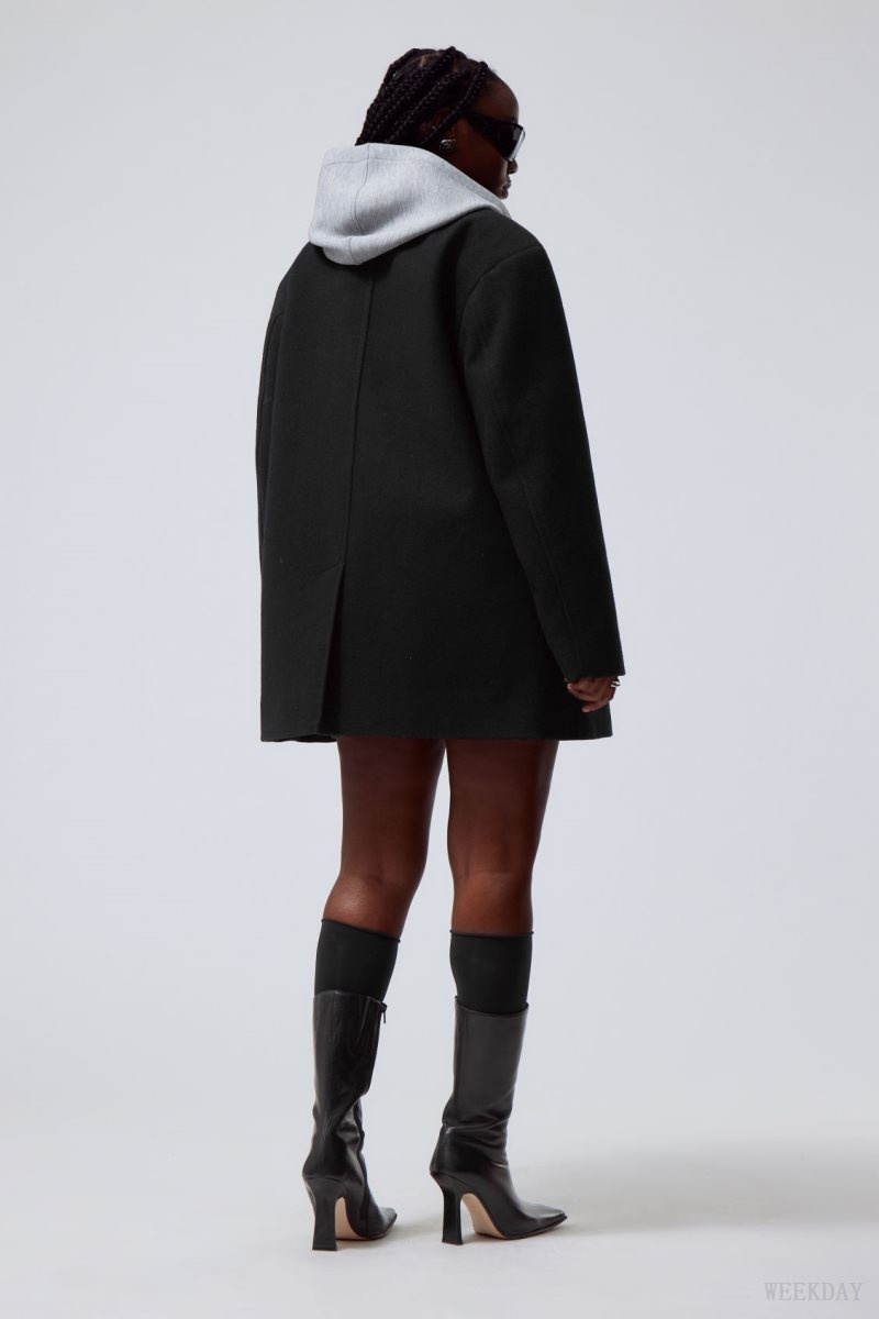 Black Weekday Carla Oversized Wool Blend Jacket | VFUH1126