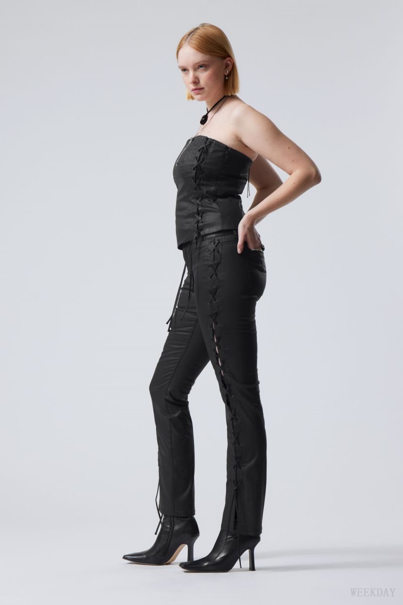 Black Weekday Cassidy Lace Up Trouser | QWAF3820