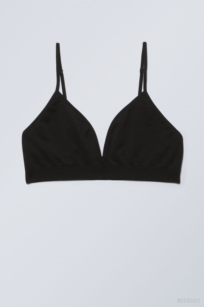 Black Weekday Cat Soft Triangle Bra Bra | JMBO9403