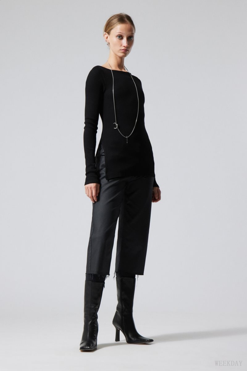 Black Weekday Cybele Slit Long Sleeve | NXRW2541