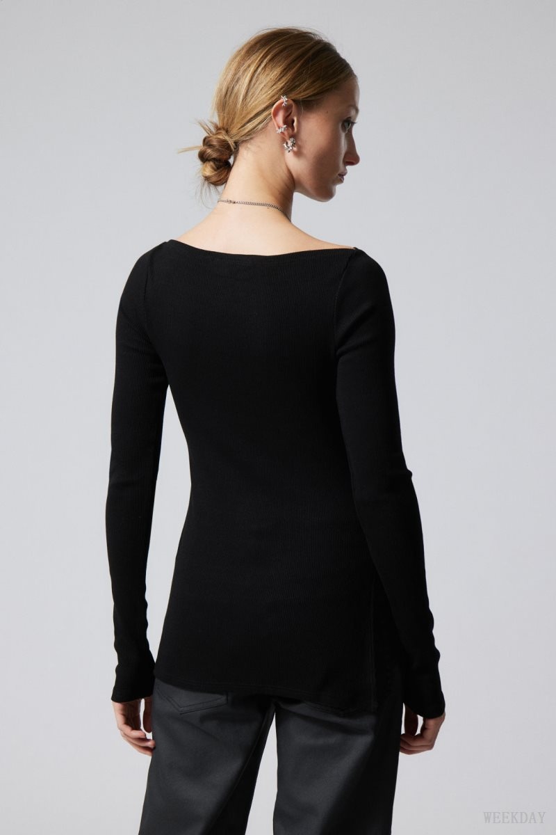 Black Weekday Cybele Slit Long Sleeve | NXRW2541