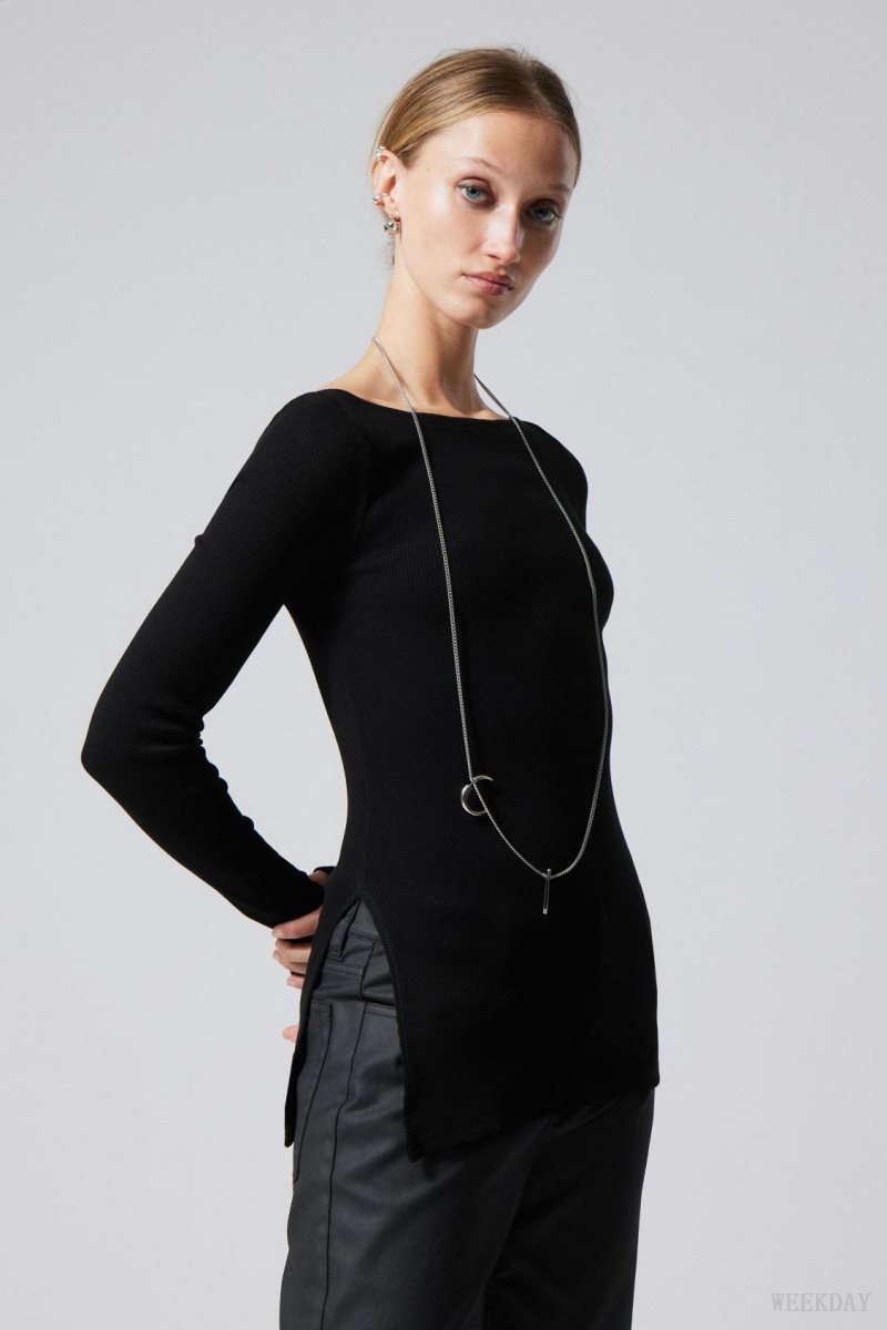 Black Weekday Cybele Slit Long Sleeve | NXRW2541