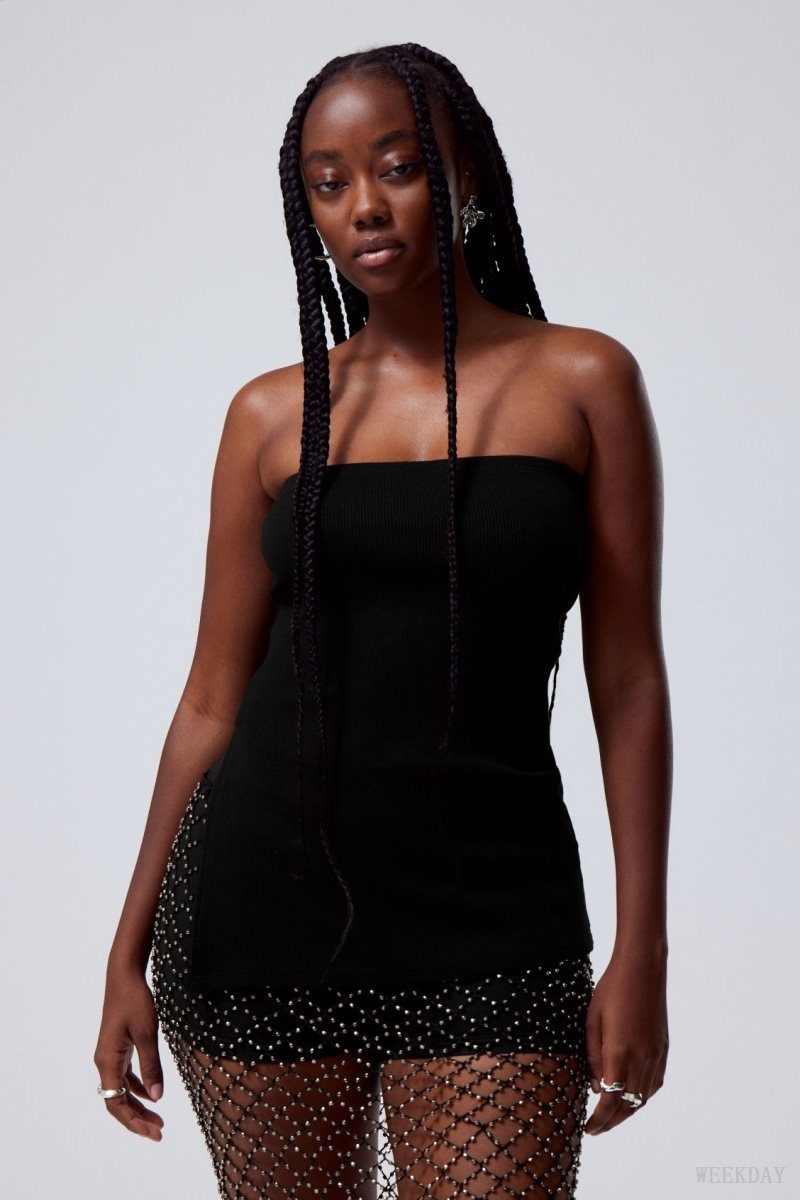 Black Weekday Cybele Slit Tube Top | QZWS6239