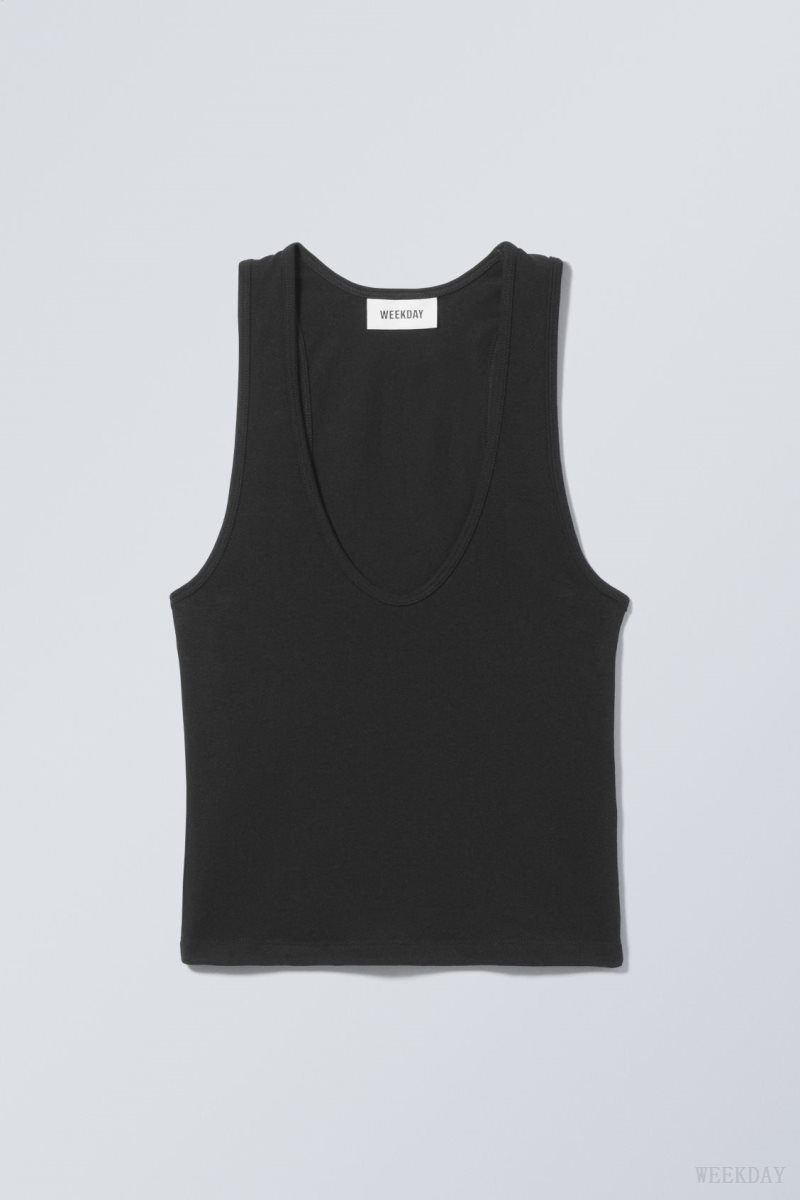 Black Weekday Deep U-Neck Tank Top | KQCV4816