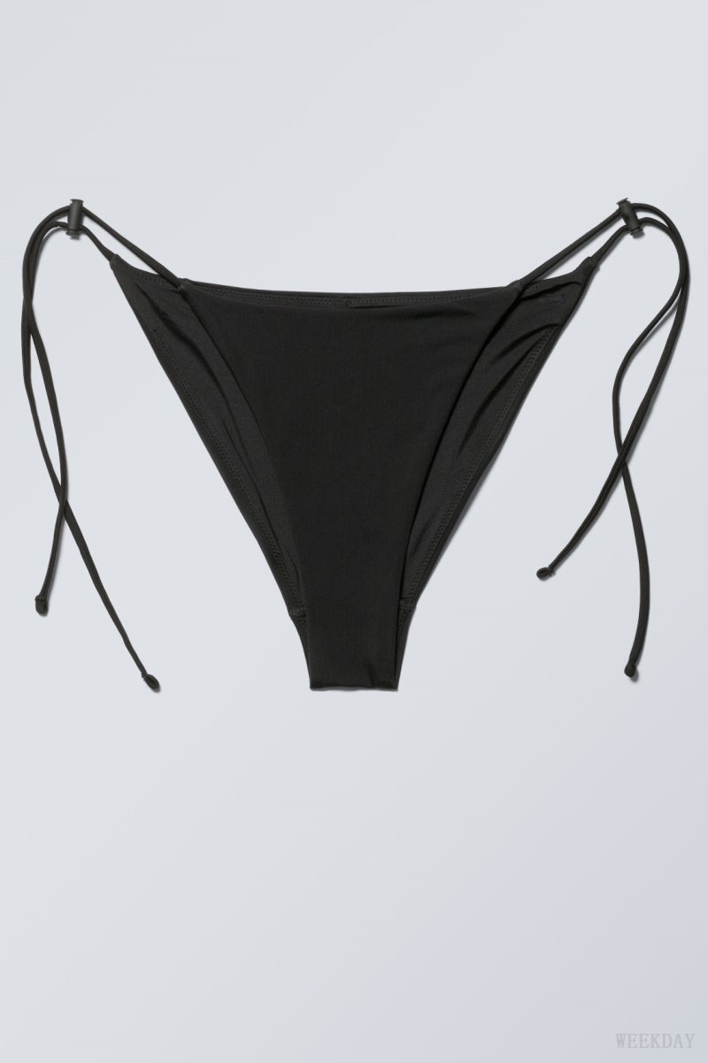 Black Weekday Drawstring Bikini Bottoms | POXN7695