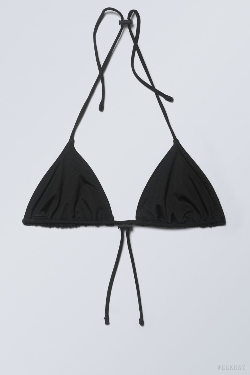 Black Weekday Drawstring Halter Bikini Top | PLEE4908