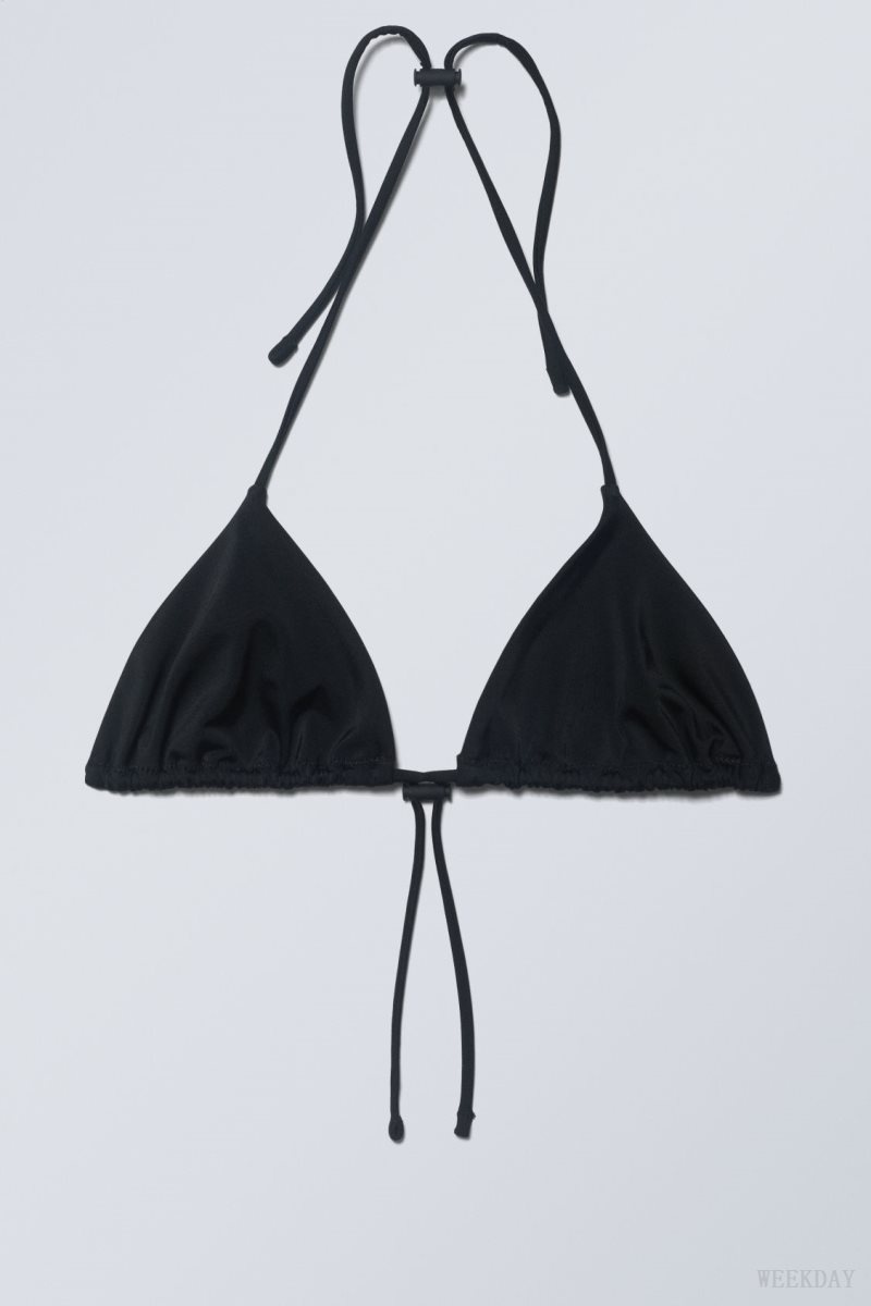 Black Weekday Drawstring Halter Bikini Top | PLEE4908