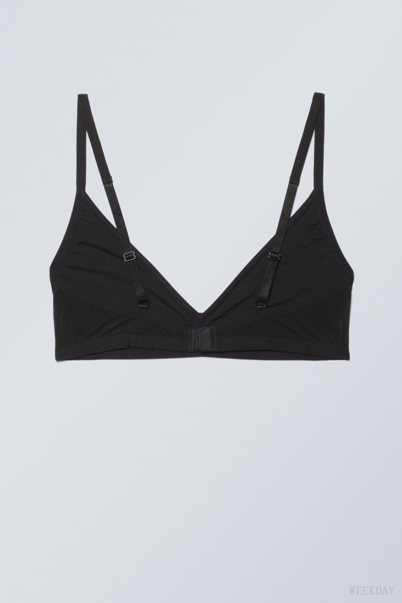 Black Weekday Dylan Mesh V-neck Bra Bra | BQVG7187