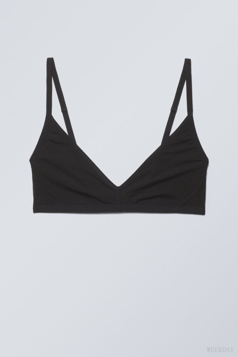 Black Weekday Dylan Mesh V-neck Bra Bra | BQVG7187