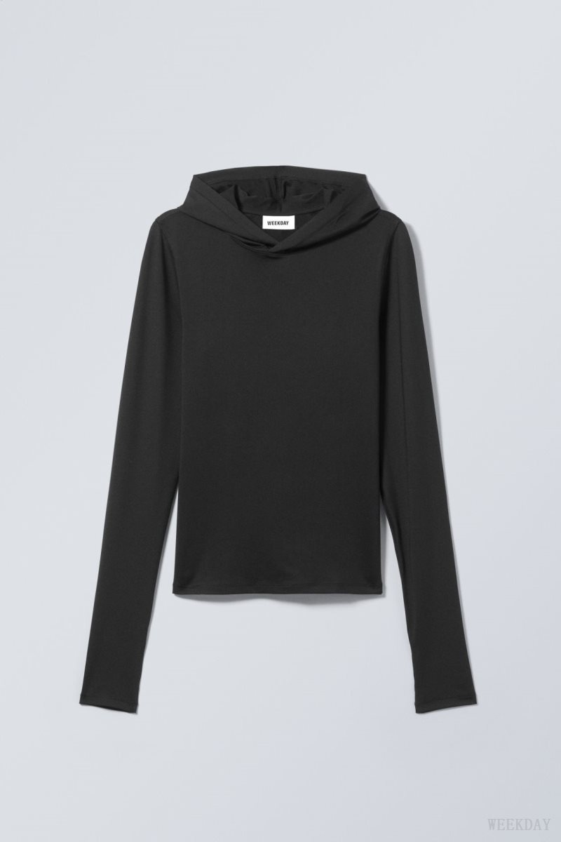 Black Weekday Emily Hooded Longsleeve Top | FLPF7001