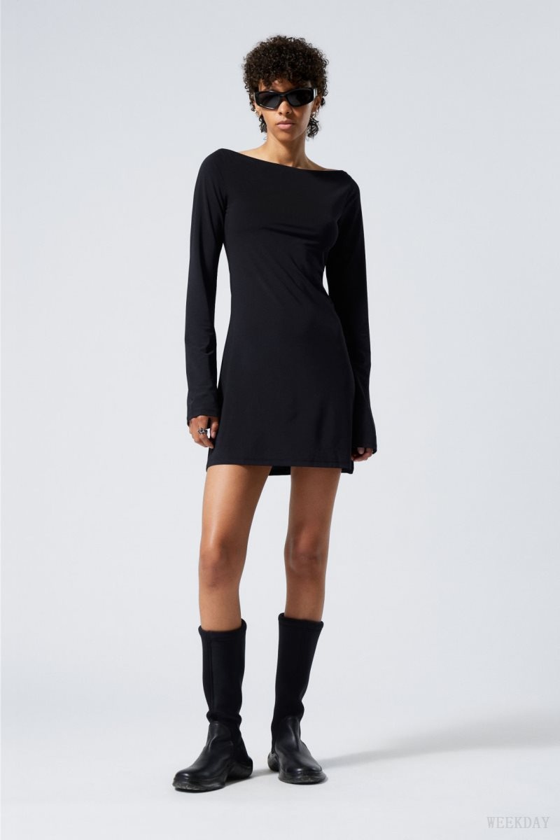 Black Weekday Era Boat Neck Mini Dress | ABXV6071