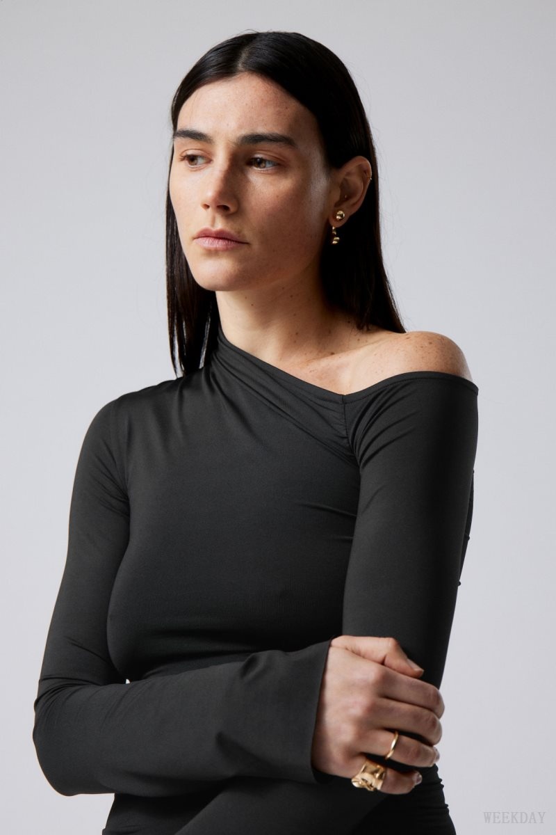 Black Weekday Erin Drape Dress | UYXN7991