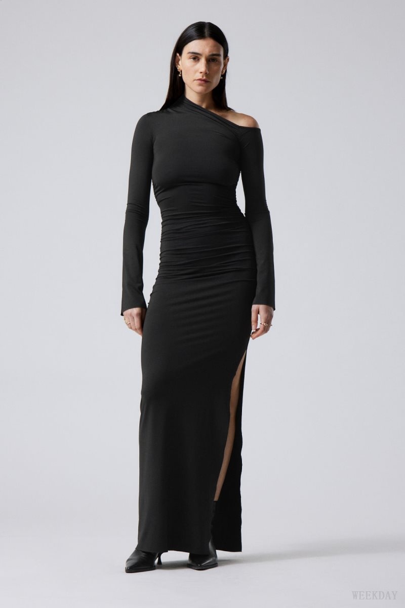 Black Weekday Erin Drape Dress | UYXN7991