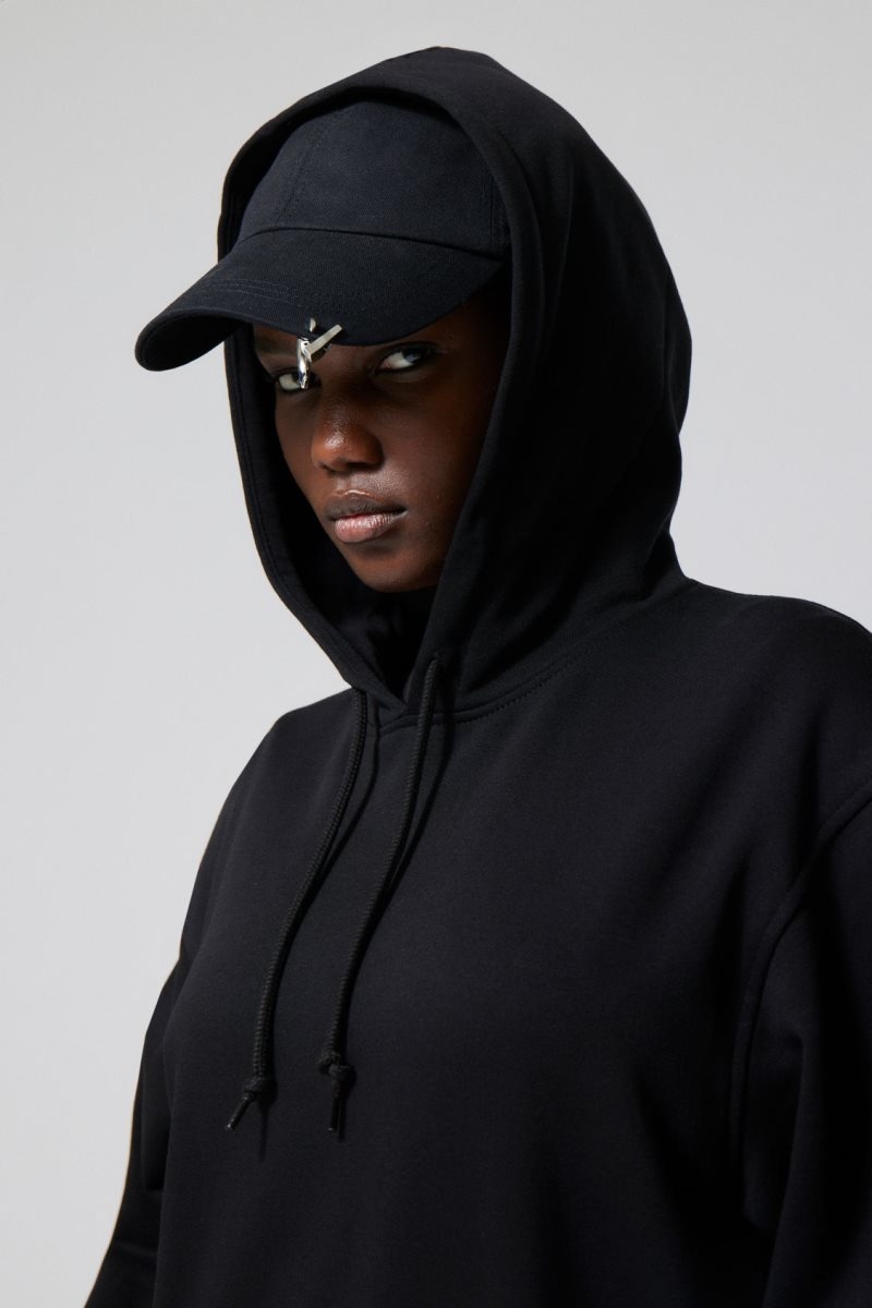 Black Weekday Essence Relaxed Hoodie | RVFO6702