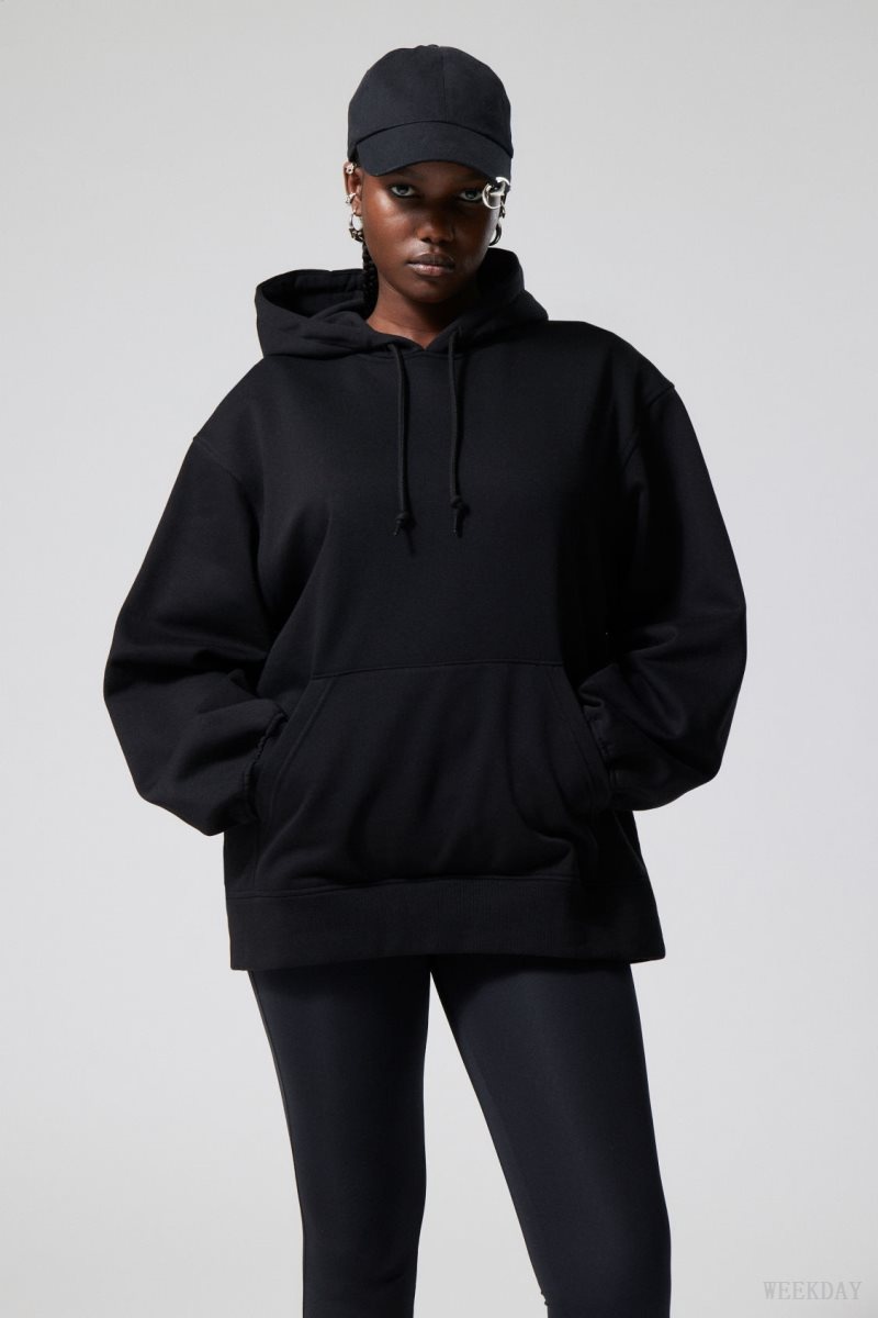 Black Weekday Essence Relaxed Hoodie | RVFO6702