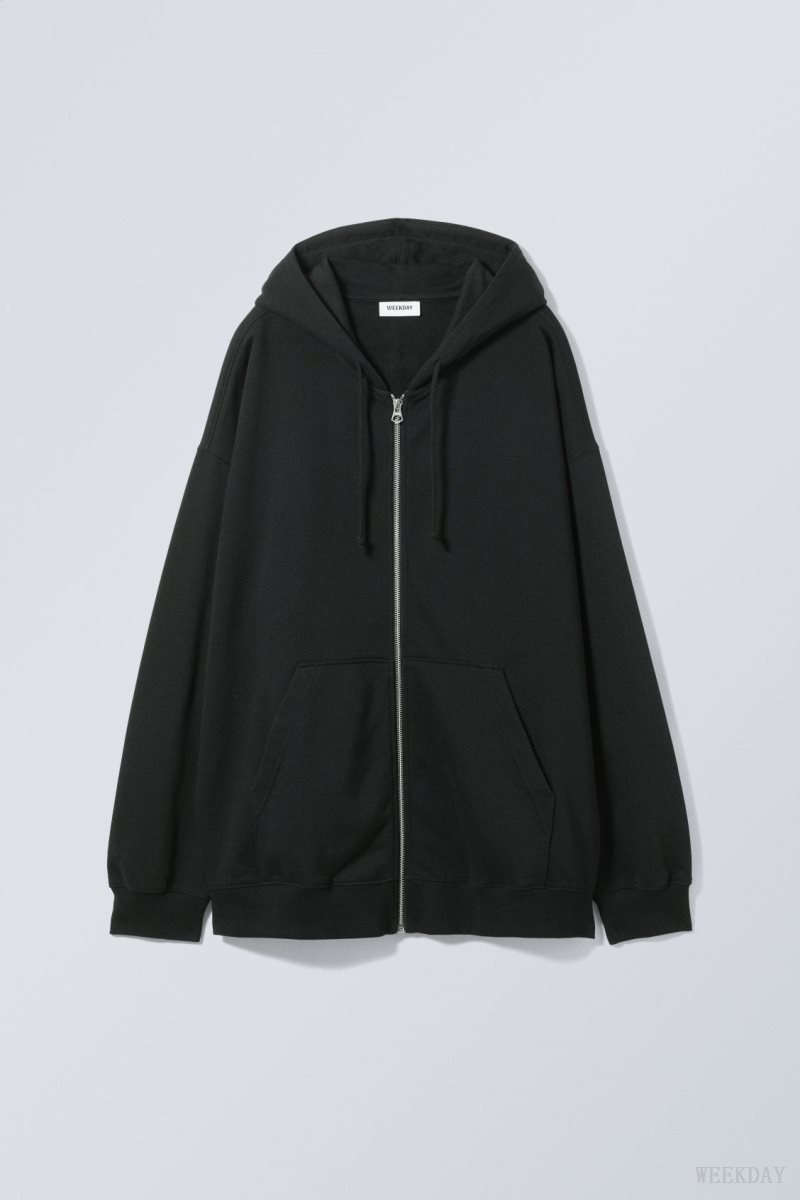 Black Weekday Essence Standard Zip Hoodie | VQGU9574