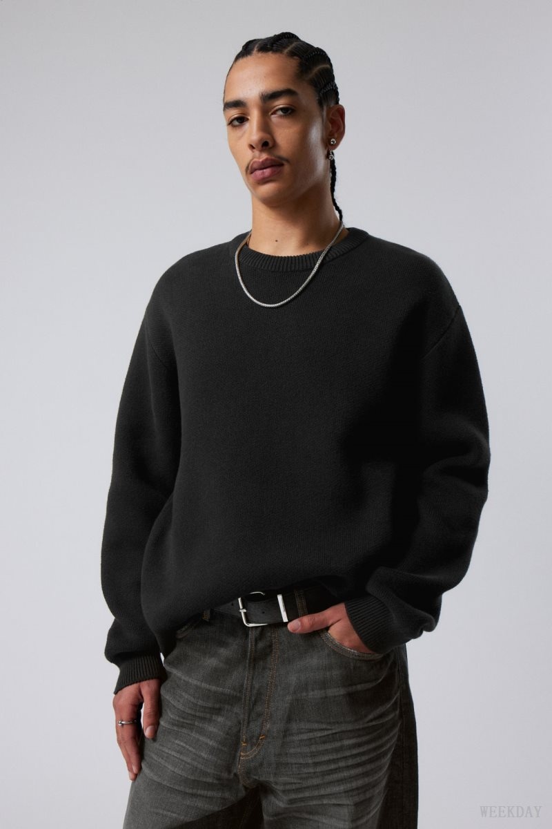 Black Weekday Fabian Jacquard Knit Sweater | FQEJ4364