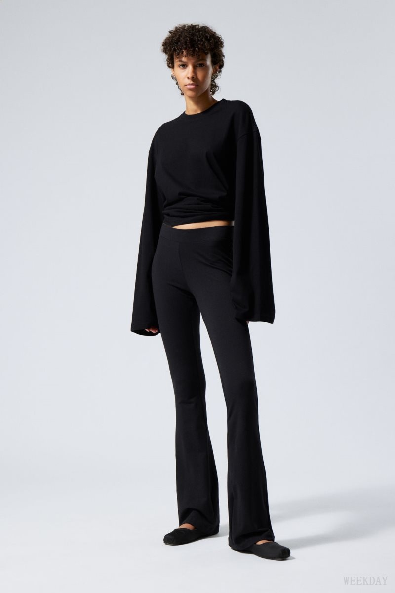 Black Weekday Flared Jersey Trousers | EDNF2906