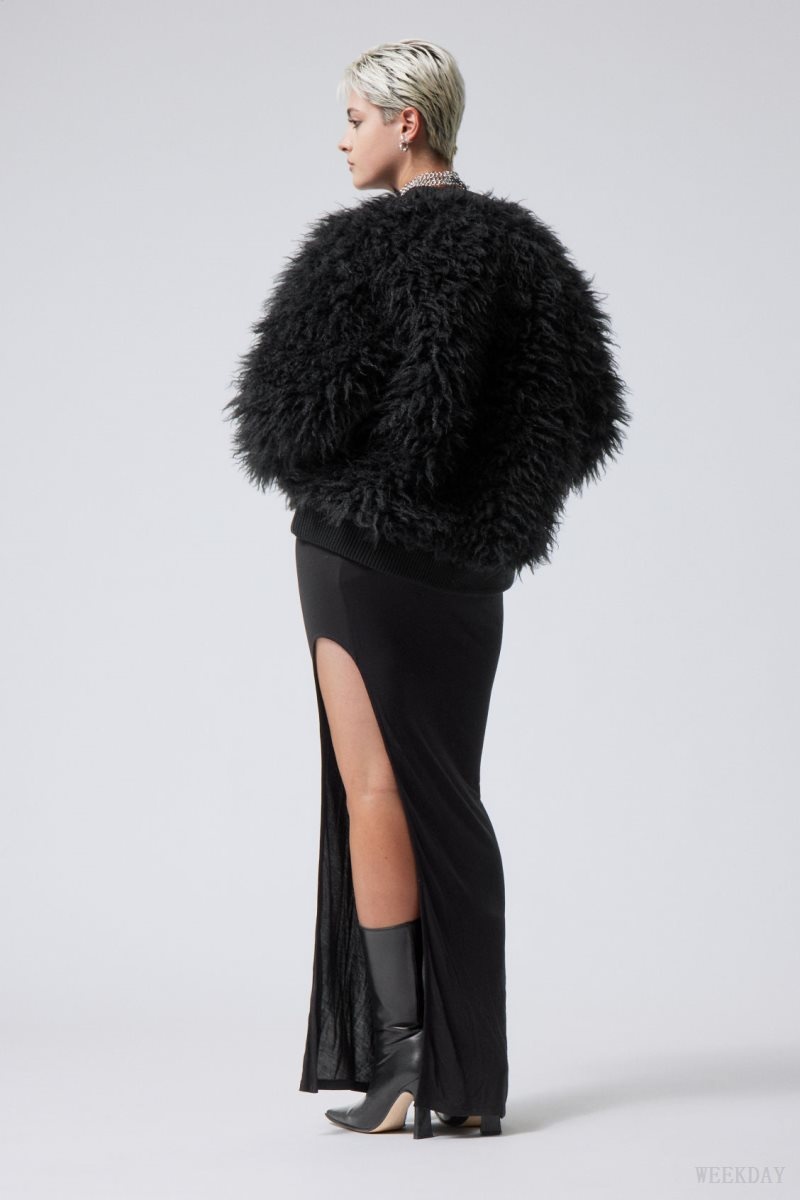 Black Weekday Fluffy Faux Fur Sweatshirt | VGKN2052