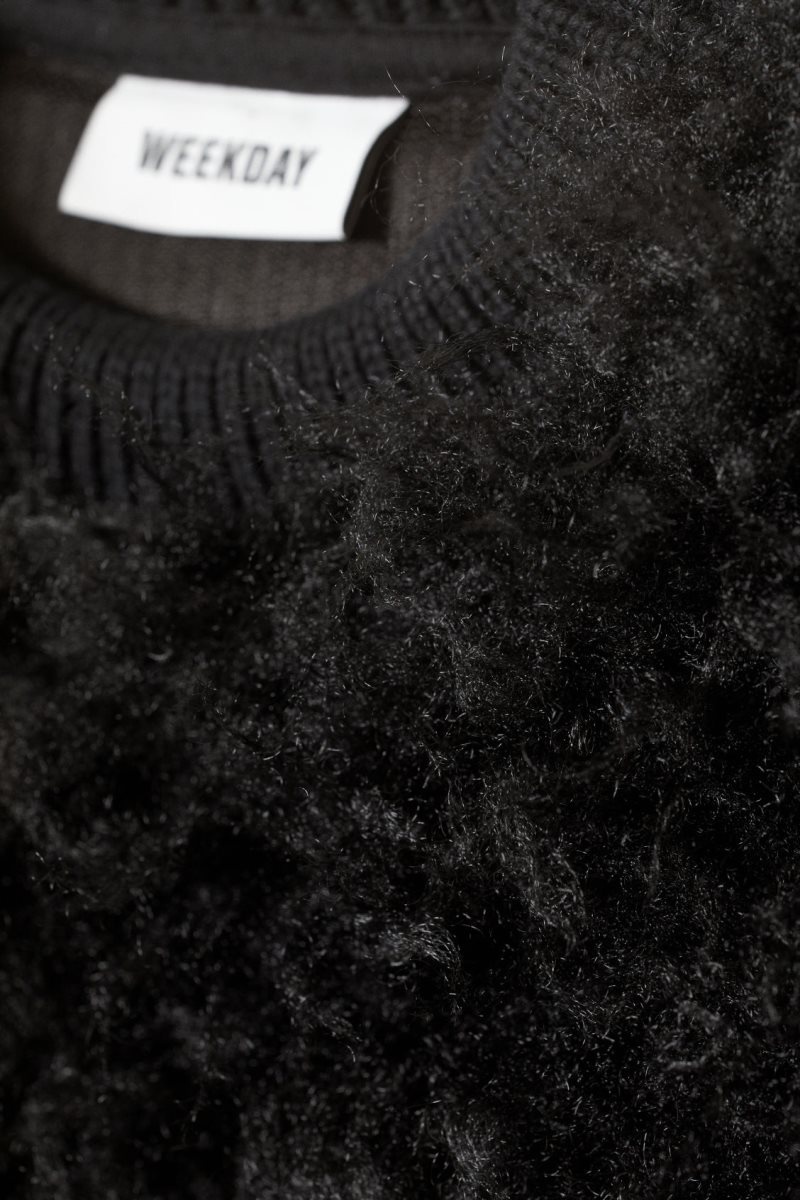 Black Weekday Fluffy Faux Fur Sweatshirt | VGKN2052