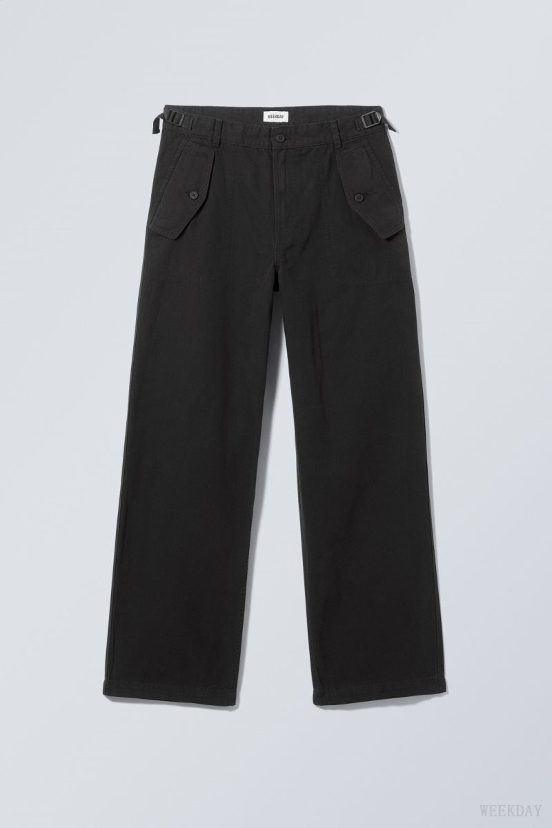 Black Weekday Frej Relaxed Workwear Trousers | FJYN4123