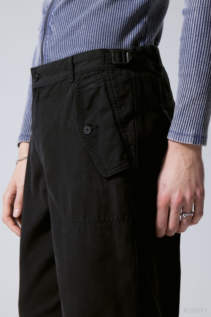 Black Weekday Frej Relaxed Workwear Trousers | FJYN4123