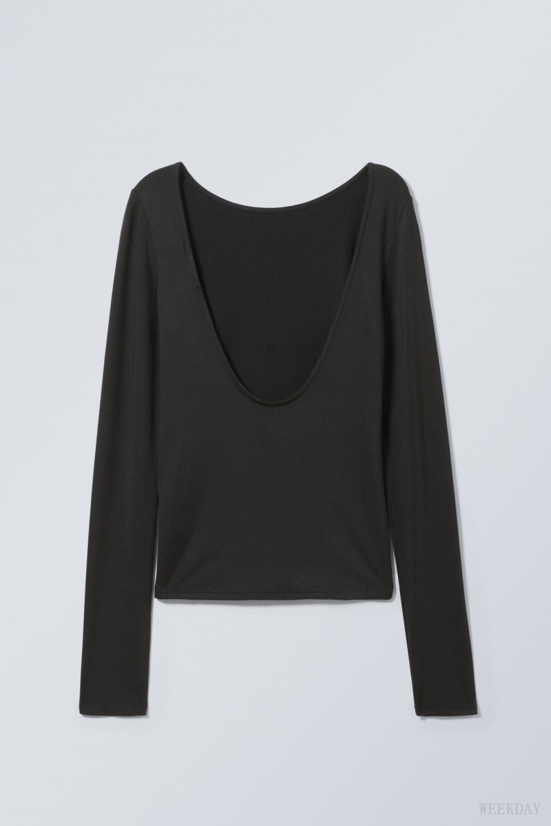 Black Weekday Gizem Open Back Long Sleeve Top | NGJR1454