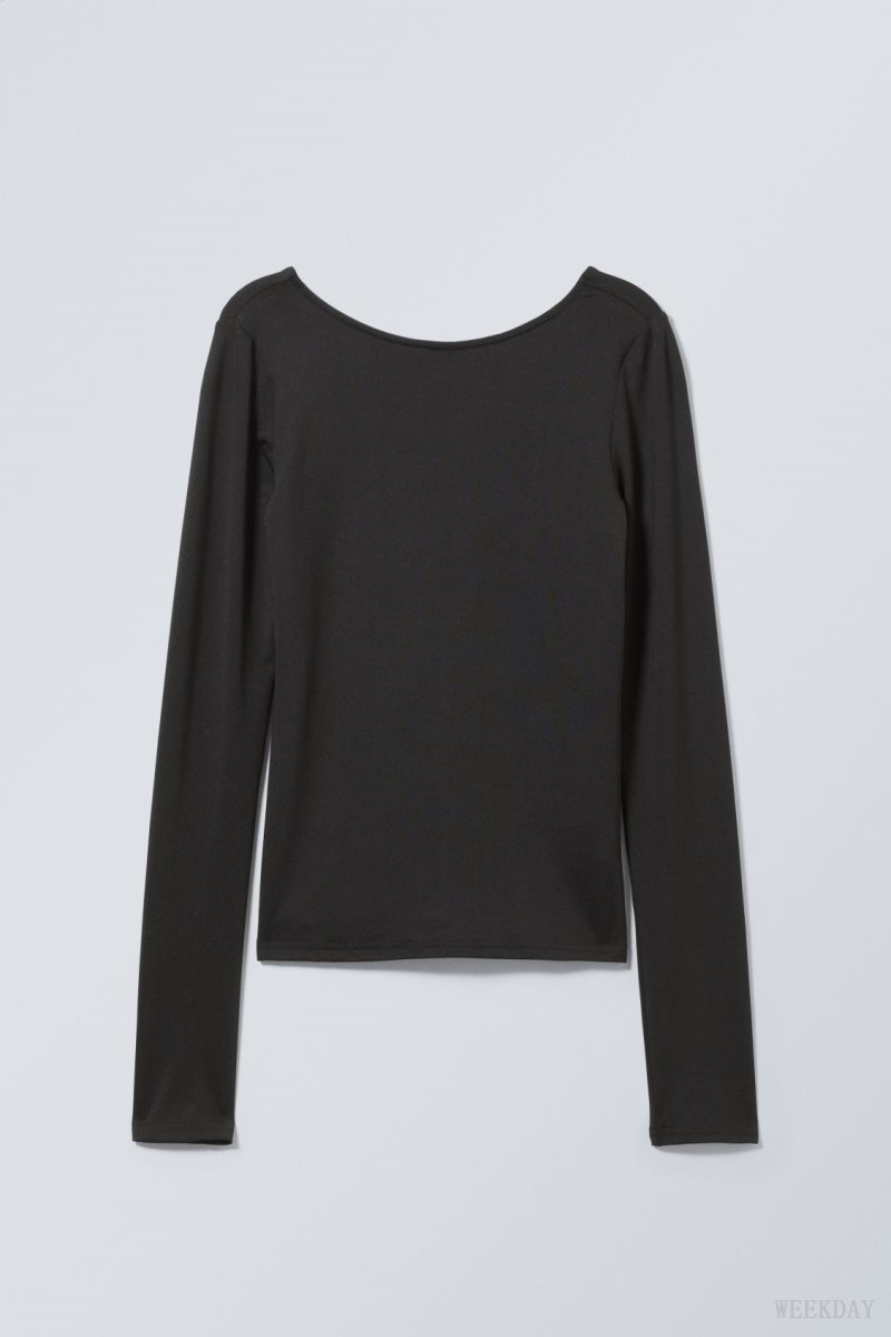 Black Weekday Gizem Open Back Long Sleeve Top | NGJR1454