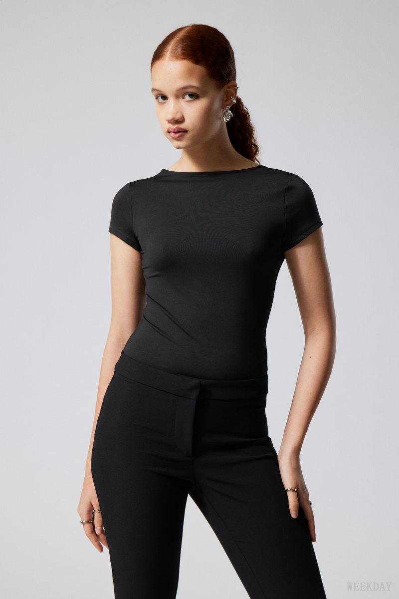 Black Weekday Gizem Open Back T-shirt | REDG0791