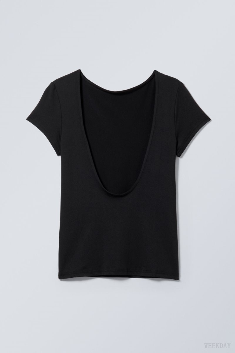 Black Weekday Gizem Open Back T-shirt | REDG0791