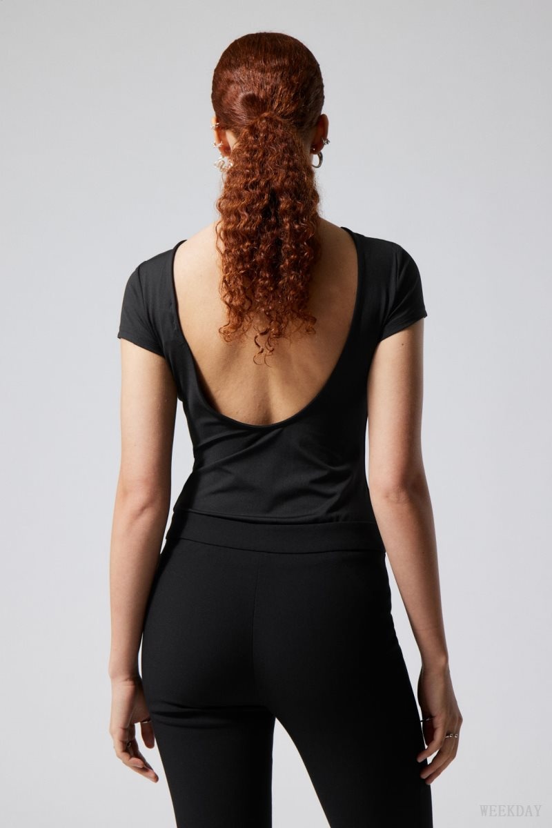 Black Weekday Gizem Open Back T-shirt | REDG0791