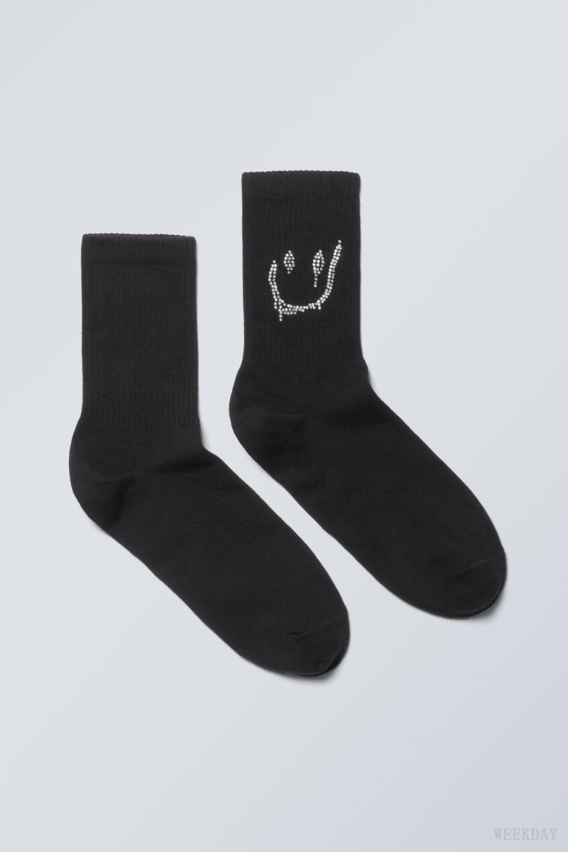 Black Weekday Graphic Sport Sock | RMMF5643